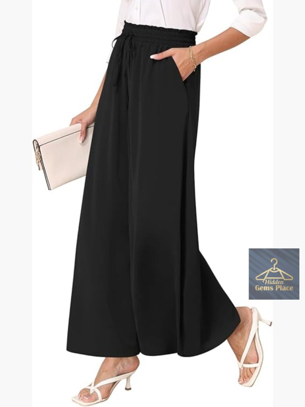 Chiffon Palazzo Pants High Waist Wide Leg Casual with Pockets